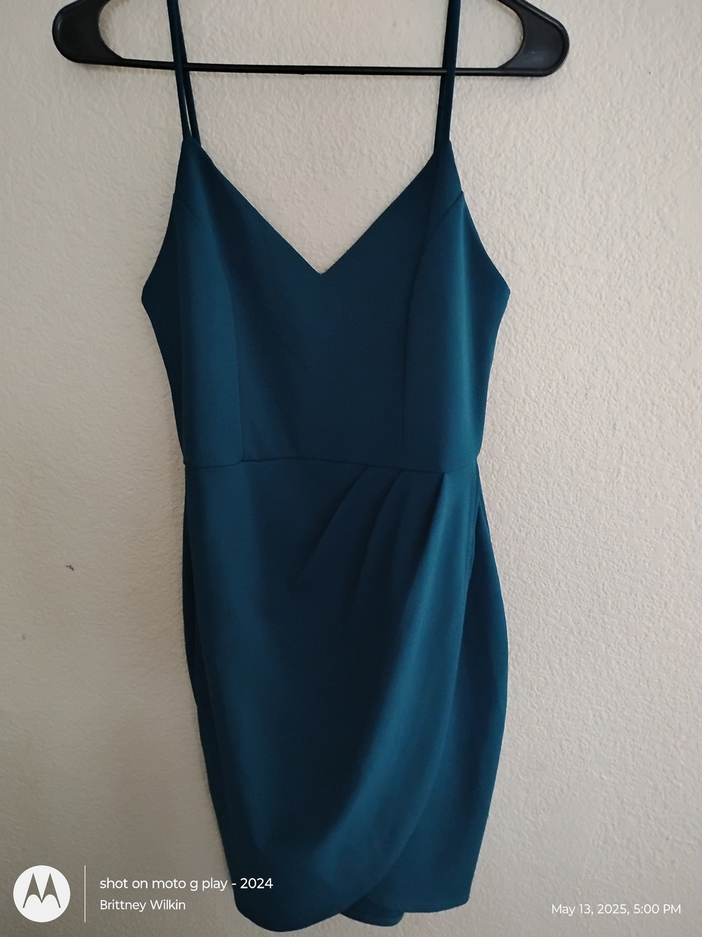 Lulu's Teal Spaghetti-Strap V-Neck Mini Dress
